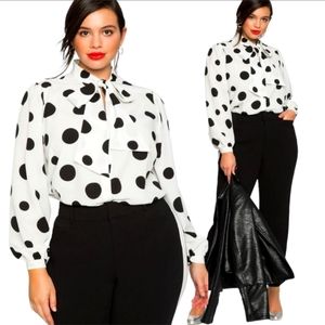 Eloquii Polka Dot Tie Neck Blouse 16
